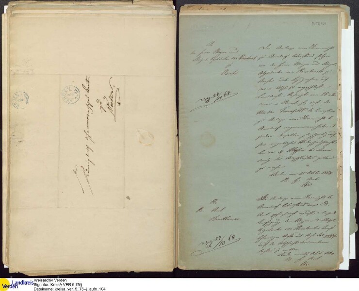 Von W. Fehsenfeld (Blender, Morsum) 1863 beantragte Wind- und Dampf-Kornmühle an der Straße zwischen Amedorf und Oiste; V.