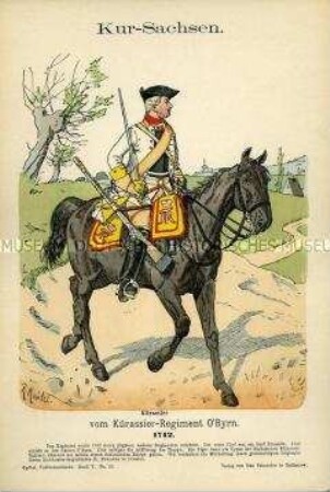 Uniformdarstellung, Gemeiner des Kürassier-Regiments "O'Byrn", Kurfürstentum Sachsen, 1742.