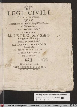 De Lege Civili Disputatio Prima