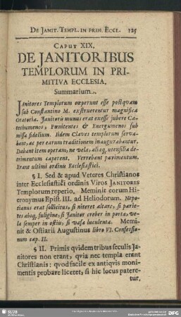 Caput XIX. De Janitoribus Templorum In Primitiva Ecclesia