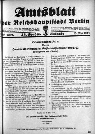 33. Sonderausgabe, 13. Mai 1941