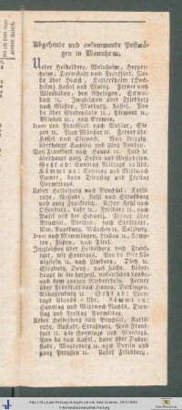 Abgehende und ankommende Postwägen in Mannheim.