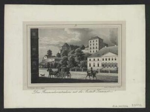 Ansicht von Pirna-Sonnenstein, Lithographie, um 1850? : Das Reconvalescentenhaus mit der Anstalt Sonnenstein / N. d. Nat. gez. u. lith. v. G. Täubert. - Dresden : Braunsdorf , [um 1850?]. - 1 Kunstbl. : Lithogr. ; 16 x 10 cm