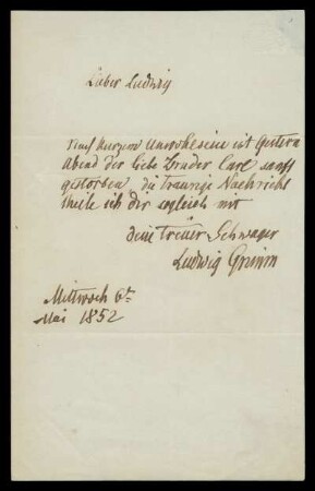 Brief von Ludwig Emil Grimm an Ludwig Hassenpflug