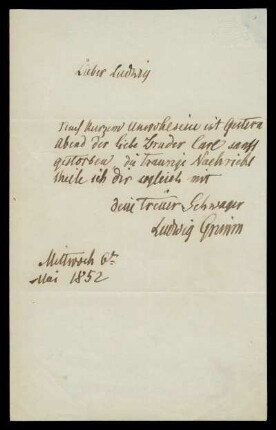 Brief von Ludwig Emil Grimm an Ludwig Hassenpflug