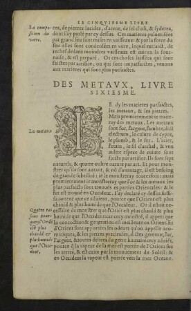 Des Metaux, Livre sixiesme.