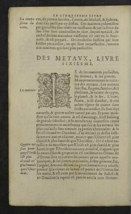 Des Metaux, Livre sixiesme.