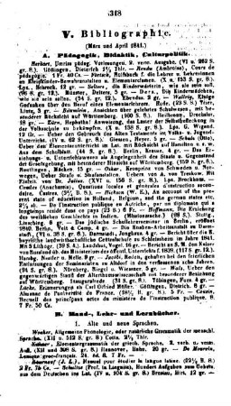 Bibliographie : (März und April 1841)