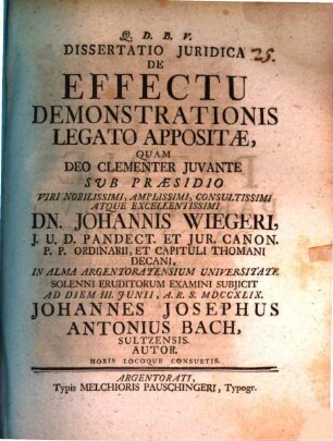 Diss. iur. de effectu demonstrationis legato appositae