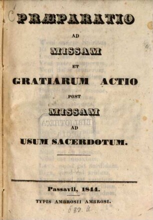 Praeparatio ad missam et gratiarum actio post missam ad usum sacerdotum