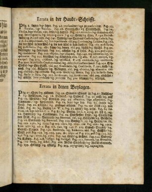 Errata in der Haupt-Schrift & in denen Beylagen