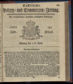 15tes Stueck, Montag den 11ten April. 1796