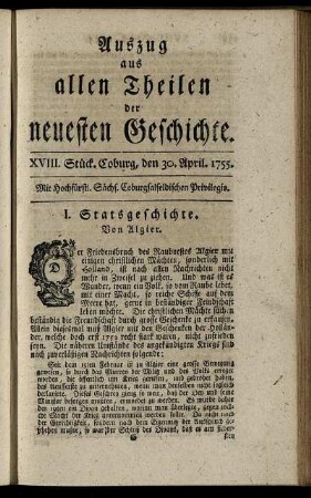 XVIII. Stück. Coburg, den 30. April. 1755.