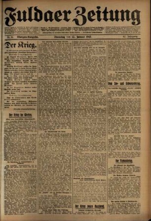 Erste Ausgabe vom Dienstag, den 12. Januar 1915.