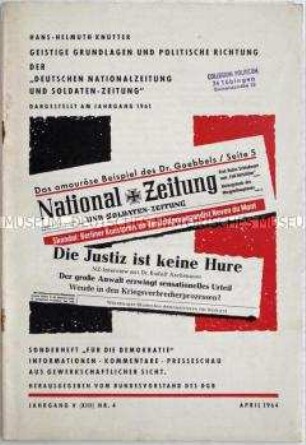 Sonderdruck des DGB zur Auseinandersetzung mit dem NPD-Organ "Nationalzeitung und Soldaten-Zeitung"