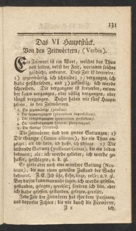 Das VI Hauptstück. Von den Zeitwörtern, (Verbis).