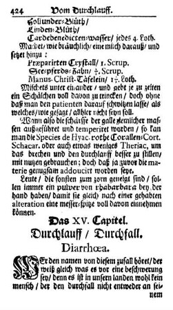 Das XV. Capitel. Durchlauff/ Durchfall. Diarrhœa.