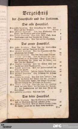 Verzeichniß der Hauptstücke und der Lectionen.