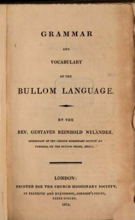 Grammar and vocabulary of the Bullom language