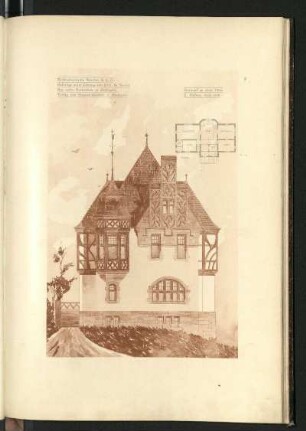 Entwurf zu einer Villa. Äußere Ansicht, Grundriss.
