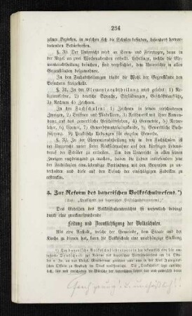 Zur Reform des bayerischen Volksschulwesen : (aus: "Denkschrift des bayerischen Volksschullehrervereins")