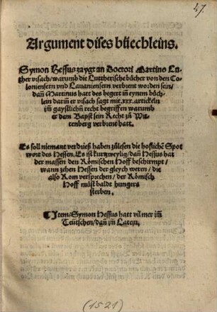 Argument dises büchleins Symon Hessus zaygt an ... .