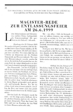 Magister-Rede zur Entlassungsfeier am 26.6.1999