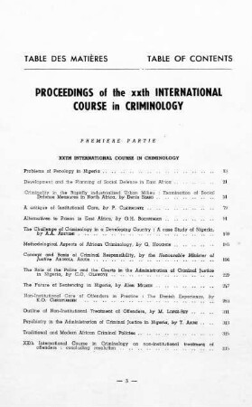 Table de matières - Table of contents