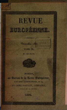 Revue européenne, 9. 1834