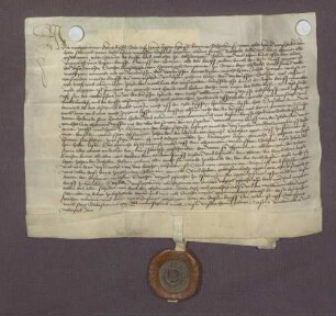 Schultheiß und Gericht zu Östringen bezeugen, dass Diether Landschad von Steinach sein Sechstel des Laienzehnten zu Östringen sub dato dem Käufer übergeben und dasselbe mit keiner Beschwernis, abgesehen vom Pfarrkirchenbau, belastet ist.