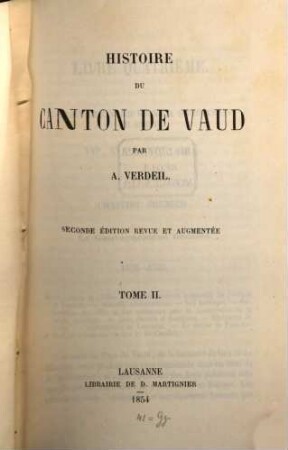 Histoire du Canton de Vaud. 2