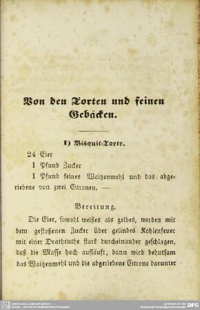 Von den Torten und feinen Gebäcken