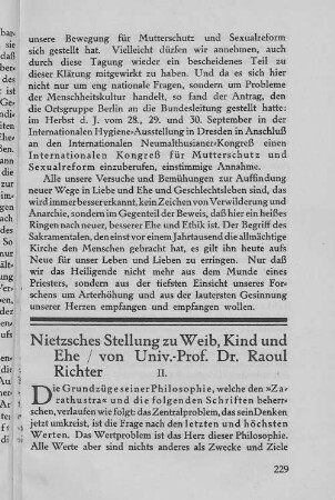 Nietzsches Stellung zu Weib, Kind und Ehe