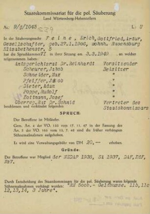 Feine, Erich Gottfried Artur