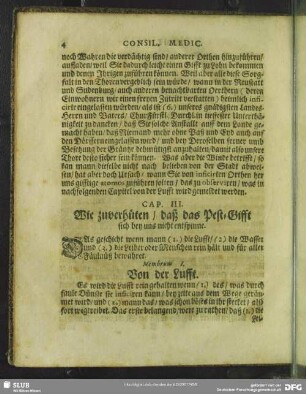 Cap. III. Wie zuverhüten, daß das Pest-Gifft sich bey uns nicht entspinne