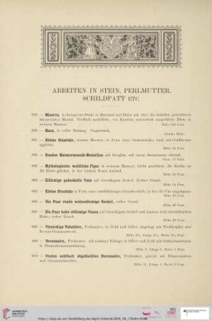 Arbeiten in Stein, Perlmutter, Schildpatt etc. (Nr. 879 - 907)