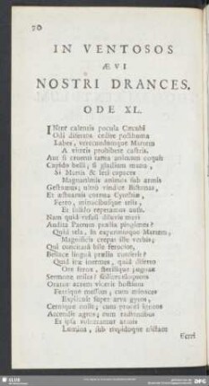 In Ventosos Aevi Nostri Drances. Ode XL.
