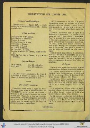 Observations sur l'année 1885.
