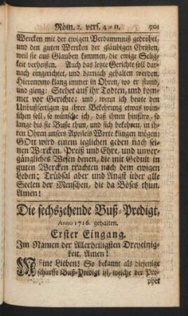 Die sechszehende Buß-Predigt, Anno 1716. gehalten.