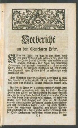 Vorbericht an den Geneigten Leser