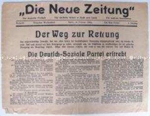 Probenummer der Wochenzeitung "Die Neue Zeitung" mit dem Programm der Deutsch-Sozialen Partei