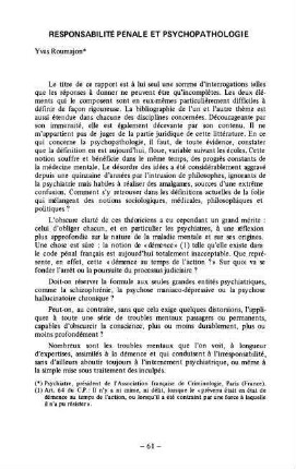 61-69, Responsabilité pénale et psychopathologie