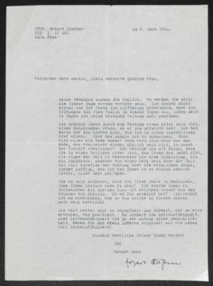Brief von Erhart Kästner an Gerhart Hauptmann und Margarete Hauptmann