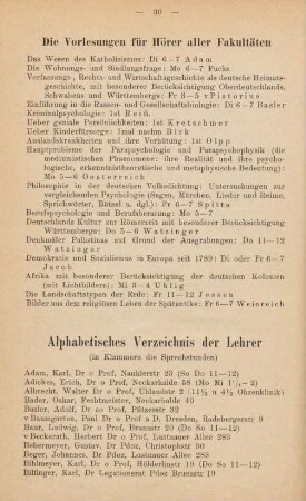 30-33, Alphabetisches Verzeichnis der Lehrer