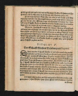 Titulus V. Von Schaaff-Meisters Besoldung und Deputat.