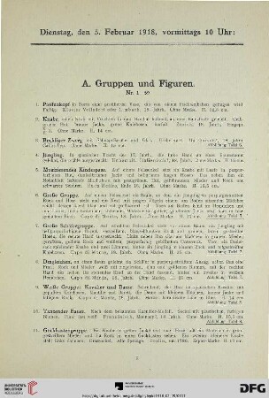 Versteigerung: Dienstag, den 05. Februar 1918, vormittags 10 Uhr (Nr. 1-176)