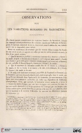 Observations sur les variations horaires du baromètre