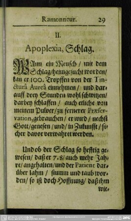 II. Apoplexia, Schlag