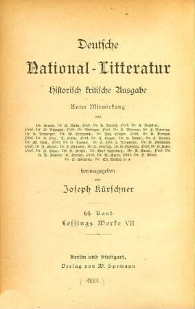Lessings Werke, 7. Recensionen. Vorreden. Wörterbuch zu Logau. Litteraturbriefe