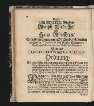 ... Constitution und Execution-Ordnung.